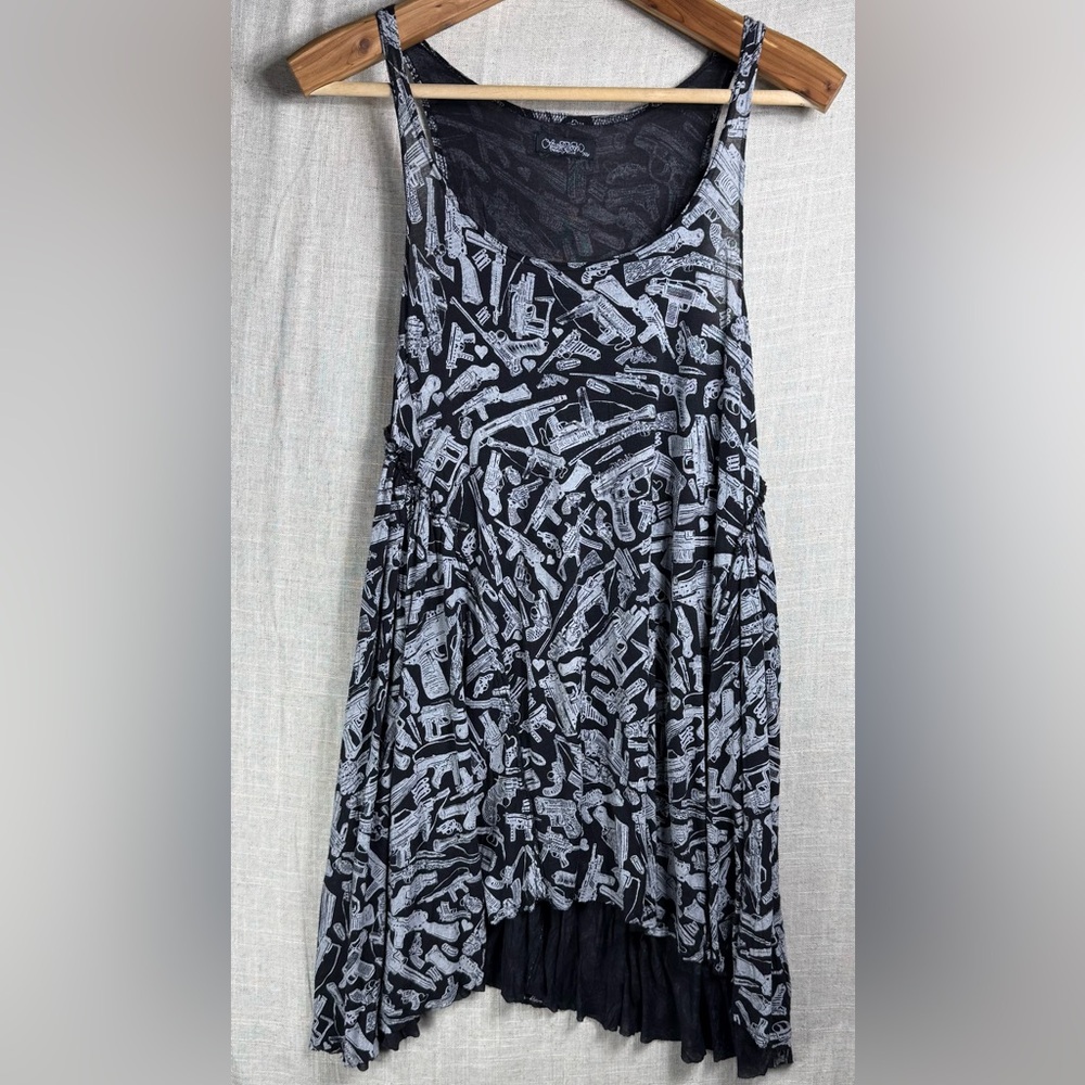 Lauren Moshi "Deanna" Gun Print Asymmetrical Swing Dress - XS 100% Micro Modal